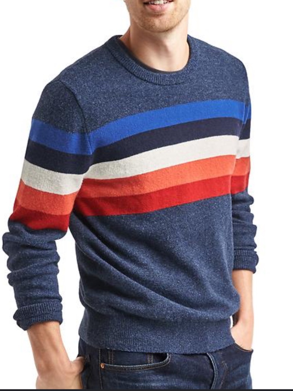 Gap Crazy Stripe Merino Crew Sweater Size Large Fall Winter Spring Soft Cozy